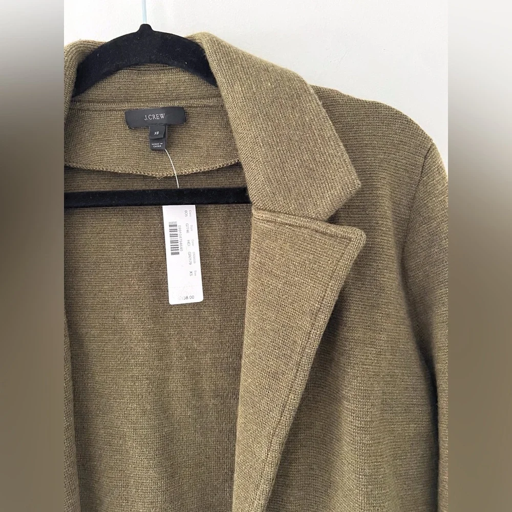NWT J Crew Sophie open front sweater blazer cardigan olive green wool xsmall